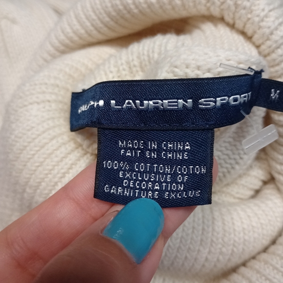 Ralph Lauren Sport Cable Knit Turtleneck Cotton Sweater In Cream - Picture 3 of 6